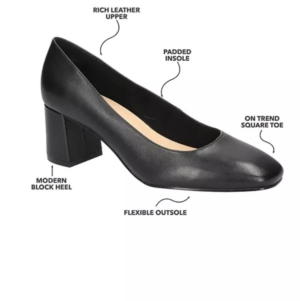 NWB‎ Bella Vita Jillian Block Heel Square Toe Pumps Black Leather Size 7.5